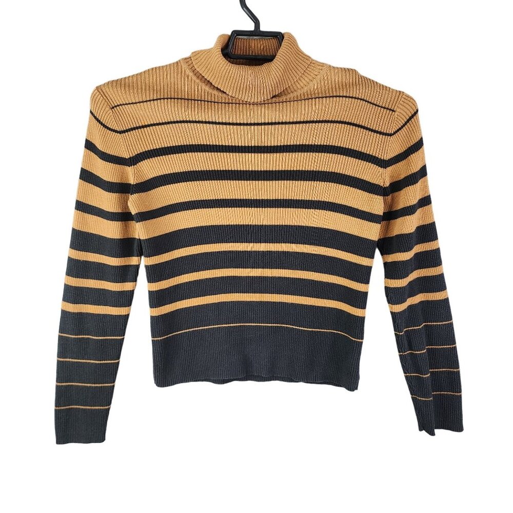 Womens Nine & Company Turtleneck Sweater Camel & Black Striped Long Sleeve M